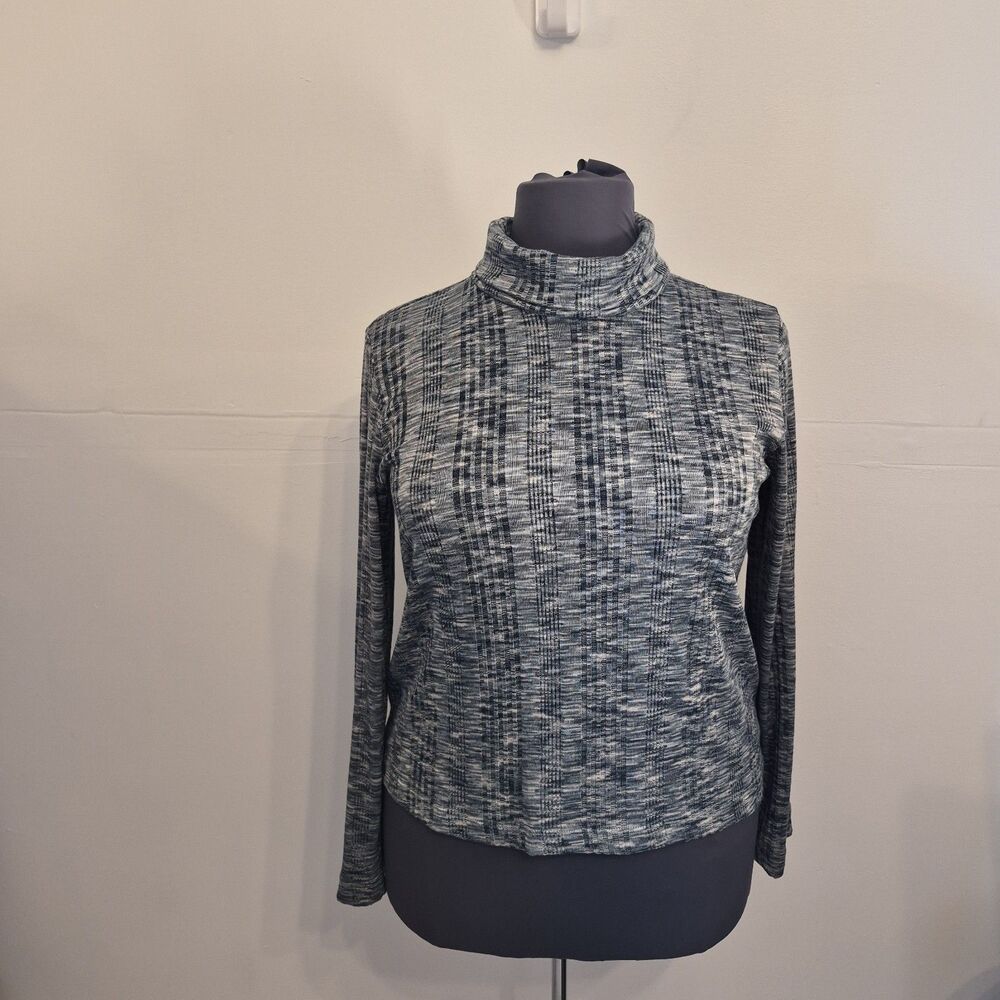 Knox Rose Women's Ribbed Blouse Size XXL Green Multi Turtle Neck Long Sleeve